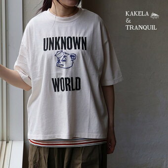 KAKELA＆TRANQUIL カケラ＆トランクイル Tシャツ 5分袖 クルーネック カレッジロゴ クマ 刺繍 配色 綿100 コットン 体型カバー パティ