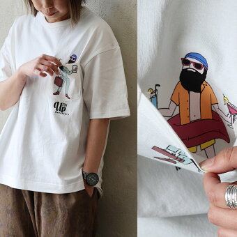 ファン Tシャツ 半袖 クルーネック 胸ポケット おじさん キャラクター プリント 綿100 コットン パティ