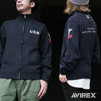 AVIREX(アヴィレックス) アビレックス ジャケット 長袖 スタンドネック ジップ 綿100 コットン ネイバル ワッペン プリント U.S.N パティ