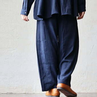 パンツ ワイドパンツ バルーンパンツ 無地 異素材切り替え 麻 レーヨン 薄手 軽い ウエストゴム 体型カバー パティ