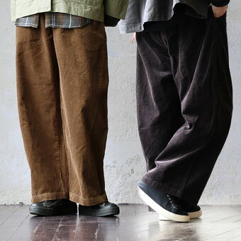 パンツ ワイドパンツ 無地 コーデュロイ 綿100 コットン ウエストゴム ゆったり 体型カバー パティ