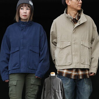 レボ(REVO.) ブルゾン ミリタリー 長袖 ヴィンテージ ポケット 無地 ダック地 綿100 コットン ネップ タフ パティ
