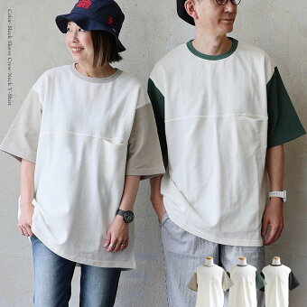 レボ(REVO.) Tシャツ 5分袖 クルーネック 配色 綿100 コットン 鹿の子 裏毛 無地 胸ポケット 体型カバー パティ