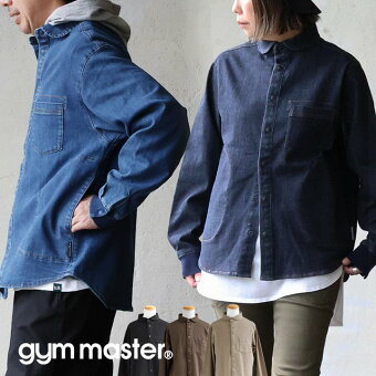 ジムマスター(gymmaster) ジムマスター シャツ ジャケット 長袖 デニム ツイル コットン ストレッチ 動きやすい 袖リブ ポケット パティ