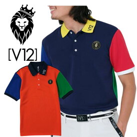 V12 ブイトゥエルブ CRAZY LINE UP POLO メンズ ポロシャツ 半袖ポロ ゴルフ ゴルフウェア ストレッチ性 吸水速乾性 M/L 送料無料 V122410-PL08
