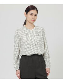 【ウォッシャブル】格子モノグラムプリント ブラウス Paul Stuart ポール・スチュアート トップス シャツ・ブラウス ネイビー ベージュ グリーン【送料無料】[Rakuten Fashion]