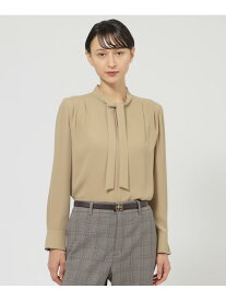 【ウォッシャブル】バックサテンアムンゼン ブラウス Paul Stuart ポール・スチュアート トップス シャツ・ブラウス ネイビー ベージュ【送料無料】[Rakuten Fashion]