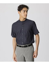 【SALE／21%OFF】麻混モシャ バンドカラーシャツ(半袖) Paul Stuart ポール・スチュアート トップス シャツ・ブラウス ネイビー ホワイト【RBA_E】【送料無料】[Rakuten Fashion]