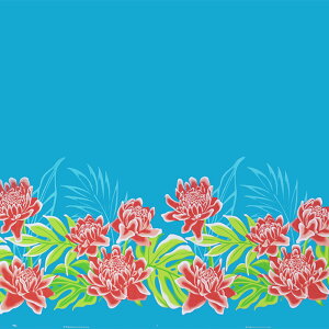 ハワイアンファブリック 水色 トーチジンジャー モンステラ 柄 fab-2912AQ【4ヤードまでメール便可】