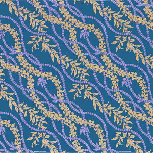 ハワイアンファブリック 青 プルメリアレイ マイレ 柄 fab-2917BL【4ヤードまでメール便可】