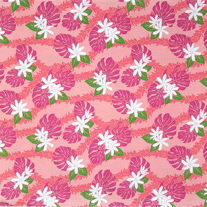 ハワイアンファブリック ピンクと赤 ティアレ・モンステラ fab-2935PiRD 【4ヤードまでメール便可】
