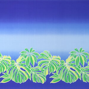 ハワイアンファブリック 青 モンステラ グラデーション柄 fab-2938BL 【4ヤードまでメール便可】