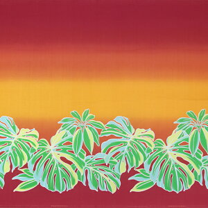 ハワイアンファブリック 赤 モンステラ グラデーション柄 fab-2938RD 【4ヤードまでメール便可】