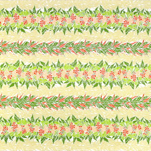 ハワイアンファブリック クリーム色 ティリーフ モキハナ柄 fab-2943CR 【4ヤードまでメール便可】