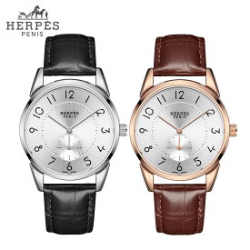 HERPES WATCH ヘルペスウォッチ 日常生活用防水 メンズ腕時計 クォーツ 男性用 ブランド ドレスウォッチ レザーベルト スーツ ビジネス カジュアル 仕事 ギフト プレゼント