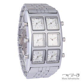 腕時計 メンズ 6TIME ZONE シックスタイムゾーン（カラー：シルバー×シルバー） b系ファッション ヒップホップ ラッパー B-boy ギャングスター ダンサー カジュアル 金 銀 ダイヤモンド 時計 かっこいい ギフト お祝い 誕生日 プレゼント