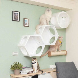 MYZOO マイズー キャットウォークセット 六角ハウス ホワイト+宇宙船GAMMAホワイト+CYLINDER キャットウォーク かわいい 壁 キャットステップ