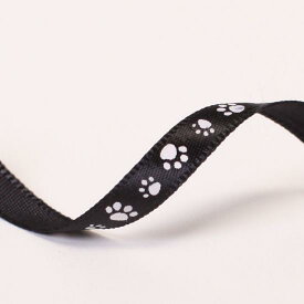 【月間優良ショップ受賞】肉球サテンリボン（細）1巻販売 幅5mm 長さ45.72m（50ヤード）まとめ買い 犬柄 猫柄　プレゼント ハンドメイド
