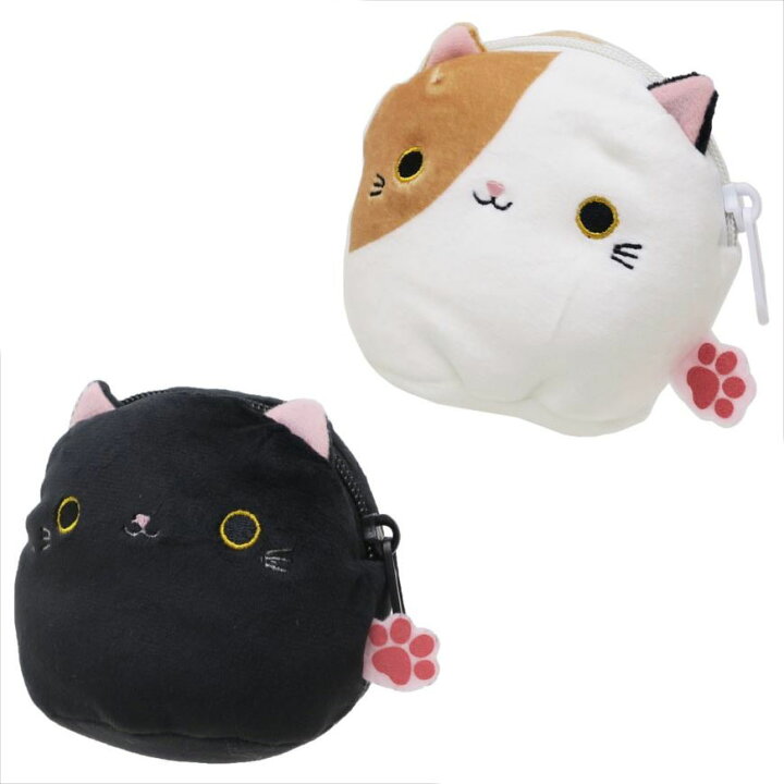 楽天市場 ねこだんご おもちポーチ 猫柄 ネコ柄 小物入 かわいい 三毛猫 黒猫 肉球雑貨ホワイトアンドピーチ