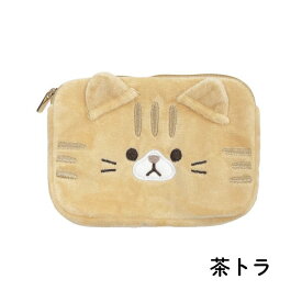 ティッシュケース付きアニマルポーチ チャトラ 茶とら ミケネコ 三毛猫 猫柄 小物入
