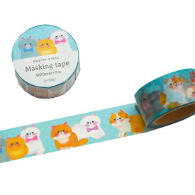 【楽天スーパーSALE 30%OFF】YOKO 猫柄マスキングテープ（水色）ネコ柄 日本製