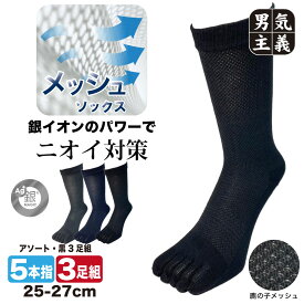 五本指ソックス メンズ 銀イオン 消臭 抗菌 メッシュ クルー丈 3足組 蒸れない靴下 夏用 ビジネス 作業用 スポーツ 銀マジック