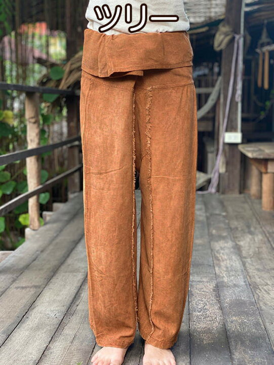 つつむ ヘンプのフレアーパンツ○ブラウン 