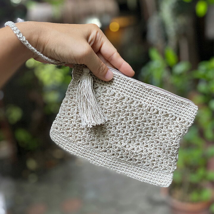 楽天市場 Hemp100 手編みポーチ Lサイズ ヘンプ100 麻 小物入れ化粧ポーチ エスニック アジアン雑貨 パヤカ楽天市場店