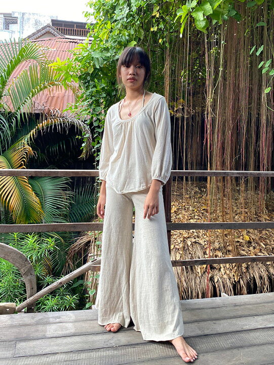 楽天市場】asana ヘンプコットン 厚手 フレアーパンツ＜きなり＞麻  