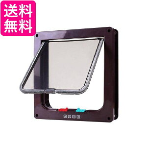 キャットドア ペットドア ブラウン M 壁 取り付け 猫 出入り口 薄型 4WAY 開閉ロック機能 ペット用品 小型犬 (管理S) 送料無料