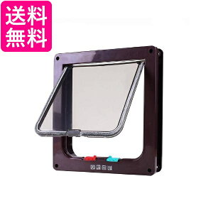キャットドア ペットドア ブラウン L 壁 取り付け 猫 出入り口 薄型 4WAY 開閉ロック機能 ペット用品 小型犬 (管理S) 送料無料