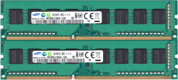 【ポイント2倍】SAMSUNG PC3-12800U (DDR3-1600) 4GB x 2枚組 合計8GB 片面実装 (1Rx8)  の2枚組 240ピン DIMM デスクトップパソコン用メモリ 片面実装 (1Rx8)の2枚組 動作保証品【中古】 電子部品商会