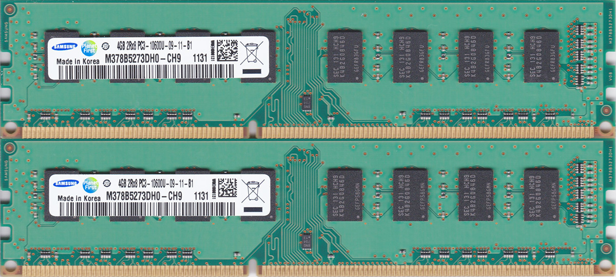 送料無料の DDR3 8GB Kit デスクトップパソコン用メモリ SAMSUNG サムスン PC3-10600U DDR3-1333 4GB 合計8GB 2020 新作 中古 贈呈 2Rx8 の2枚組 2枚組 DIMM x 動作保証品 240ピン 両面実装