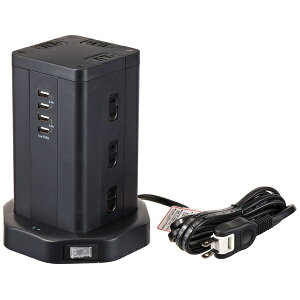 �y���������zELPA WBS-TW1204USB(BK) �^���[�^�W���X�C�b�`�t�^�b�v 12P 4USB�y�݌ɖڈ�:�����񂹁z