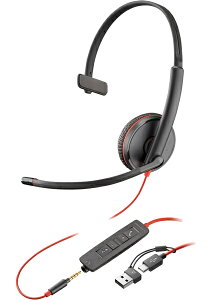 【送料無料】HP 8X227AA Poly Blackwire 3215 USB-C +USB-A 変換アダプタ付 片耳 有線モデル ノイズキャンセリングマイク搭載 レザレットイヤークッション 3.5mmジャック対応【在庫目安:お取り寄せ】