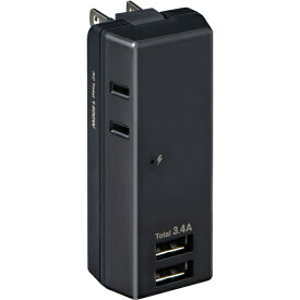 ELPA UA-223SB(BK) 耐雷USBタップ 2個口 2ポート 3.4A【在庫目安:お取り寄せ】| 電源タップ OAタップ コンセントタップ テーブルタップ 電源コード タップ 電源 コンセント コード