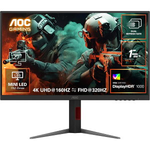 AOC �G�[�I�[�V�[ �Q�[�~���O���j�^�[ U27G4XM/11 27�C���` 4K UHD 3840×2160 MiniLED 1152�]�[�� HDR1000 FastIPS 320Hz 160Hz 144Hz 1ms HDMI2.1 DisplayPort �`���g �X�C�x�� �s�{�b�g �������� �Q�[�~���O�f�B�X�v���C 2