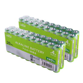単4形 40本 アルカリ乾電池 LAZOS LA-T4X20 x2パック 単4 アルカリ 電池 乾電池【1000円ポッキリ】