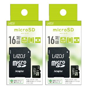 �u2���Z�b�g�v microSD�J�[�h 16GB �i���i�A�_�v�^�t L-B16MSD10-U1 Class10 LAZOS microSDHC