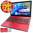 ノートパソコン 15.6型 富士通 LIFEBOOK AH53シリーズ レッド 最新 Windows11 第六世代 Corei7 メモリ8GB SSD256GB フルHD 無線LAN USB3.0 HDMI テンキー ブルーレイ Bluetooth Webカメラ SDカード 光沢 グレア Office付 ノート パソコン 中古パソコン 中古PC オフィス 中古