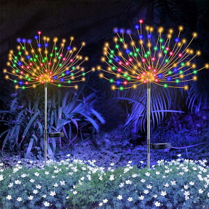 電気代不要 ソーラー花火ライト2個セット,LEDストリングライト,120ライト シルバーワイヤー 屋外ソーラーガーデン装飾ライト LED屋外花火ソーラーガーデン装飾通路ライト 結婚披露宴/パーテ
