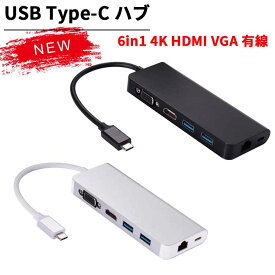 USB Type-C ハブ 6in1 4K HDMI VGA 有線LAN USB3.0 2ポート Thunderbolt3 PD充電 USB-C 変換 MacBook pro/Windows10搭載PCなど対応 送料無料