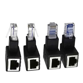 【送料無料】RJ45/LAN L型 変換コネクタ RJ45 Cat5 L字型上 下 左 右 RJ45 (オス) - RJ45 (メス)イーサネット アダプタ L型変換 ブラック