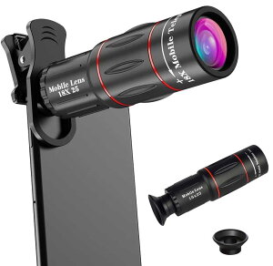 HD18X スマホ望遠レンズ スマホレンズ カメラクリップ式 ほぼ全ての iphone/Android その他スマホ対応 自撮りレンズ 高画質 簡単装着 遠距離撮影 クリップタイプ 送料無料