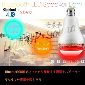 【送料無料】LED音楽電球スピーカー 内蔵Bluetooth4.0 LEDライト LED超省エネ電球 多彩音楽電球APPコントロール 色彩変化LED電球スピーカー☆