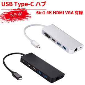 【送料無料】USB Type-C ハブ 6in1 4K HDMI VGA 有線LAN USB3.0 2ポート Thunderbolt3 PD充電 USB-C 変換 MacBook pro/Windows10搭載PCなど対応