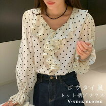 楽天市場】Vネック（柄ドット・水玉）（シャツ・ブラウス｜トップス 