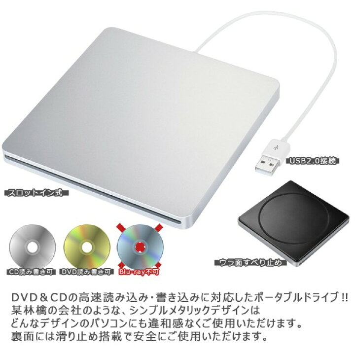 楽天市場】Windows10/11対応 USB2.0 スリム DVDドライブ スロットイン 