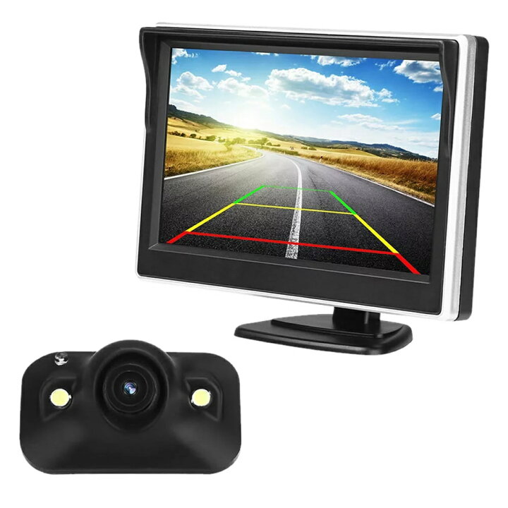楽天市場 車載モニター 5インチ サイドカメラセット バックカメラ ケーブル 一本配線 シガーソケット 電源 12v車用 Tecc 5monit Pcbox78楽天市場店