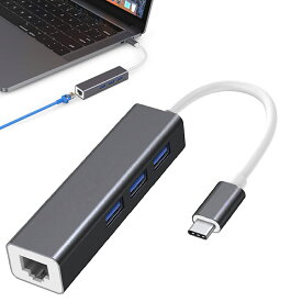 Type-c USB接続 有線LANアダプター 1000Mbps 超高速 ギガビットイーサネット USB3.0ポート USB Type C to RJ45 有線 LANアダプタ 拡張 HUB Windows Mac OS Android対応 ad-rj453phub